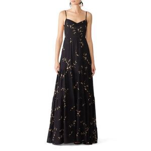 Reformation Black Wildflower Fiji Low Back Maxi Dress